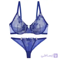 ست لباس زیر بارون مدل تور شیشه ای کد ۲۰۲۲ رنگ آبی
