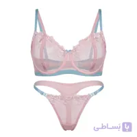 ست لباس زیر زنانه لمون مدل فنردار توری رنگ صورتی آبی