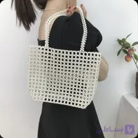 کیف دستی مرواریدی طرح لانه زنبوری رنگ صدفی جنس خارجی