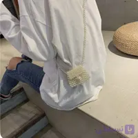 کیف دوشی مستطیل رنگ صدفی جنس مروارید ایرانی