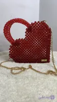 کیف دخترانه دستی و دوشی مدل قلبی مروارید مکعبی قرمز