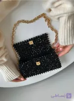 کیف مستطیل زنانه رنگ مشکی مروارید تیله‌ای