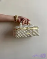 کیف مرواریدی مجلسی زنانه مدل دستی و دوشی رنگ صدفی