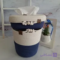 ست سطل و کاور دستمال کاغذی قیطان دوزی دو رنگ کد 136