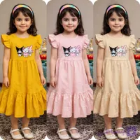سارافون دخترانه کرومی آستین چیندار و دامن چیندار پنبه خالص گرم بالا و درجه یک با کیفیت تضمین شده سایز ۴۰ تا ۶۵