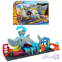 پیست کارواش کوسه هات‌ویلز با قابلیت تغییر رنگ ماشین ست Hot Wheels City Ultra Shark Car Wash کد HTN82 به همراه ماشین جادویی Color Reveal