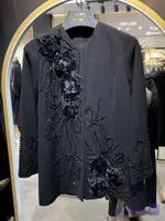 کت مجلسی کرپ مزونی گل برجسته مخمل باجواهردوزی مشکی