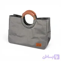 ساک خرید برزنتی دسته چوبی | شاپینگ بگ جادار و تاشو طوسی (کد GN3U6)