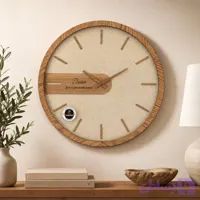 ساعت دیواری چوبی داروین کد 6053 قطر 60 سانتی | ساعت دیواری دکوراتیو با روکش بلوط