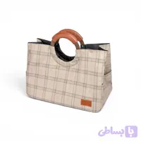 ساک خرید طرح چرم دسته چوبی | شاپینگ بگ جادار و تاشو کرم راه راه
