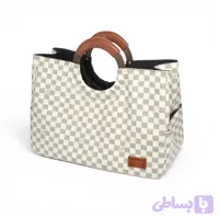 ساک خرید طرح چرم دسته چوبی | شاپینگ بگ جادار و تاشو طرح شطرنجی (کد RO375)