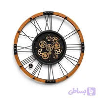 ساعت دیواری چوبی فلزی داروین چرخ‌دنده‌ای گرد | ساعت دکوراتیو بزرگ 70 و 90 سانتی