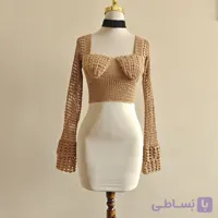 بلوز قلاب‌بافی دست‌ساز زنانه مدل پری دریایی | بلوز توری رنگ اکر