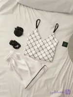 ست تاپ و شورتک زنانه مدل شرتک پاکتی طرح کریسمس  ساتن ال ایکس
