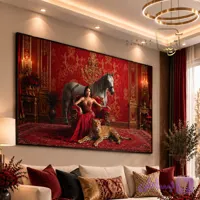 تابلو طرح دختر و اسب و پلنگ کد 410.6