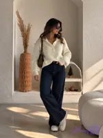 بافت پولوشرت ۳ دکمه جودون شیری زنانه