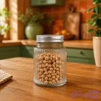 بانکه شیشه ای طرح خطی ارتفاع 14 سانت شیشه حبوبات