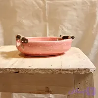 شکلات خوری سرامیکی دستساز رنگ صورتی تزیین شده با چوب