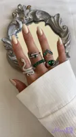 پک انگشتر زنانه مدل مار ۵ تایی نقره ای نگین سبز