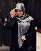 روسری نگین خطی کرپ ابریشم دودی