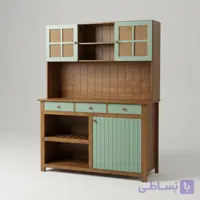 کافی بار کد102کافی‌بار و میز پذیرایی چوبی مدرن و جدید با روکش طبیعی چوب بلوط و درهای حصیری