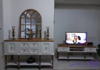 ست آینه کنسول و میز تلویزیون مدل فرانسوی کد 312 سه رنگ با آینه گنبدی پایه خراطی روکش بلوط در رنگ دلخواه