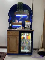 کافی بار مدرن ویترینی لوکس مدل 101روکش طبیعی چوب بلوط با قوس آرک ، دارای نورپردازی و LED و فضای نمایش گسترده