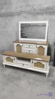 ست کنسول و میز تلویزیون MDF با روکش طبیعی چوب راش و بلوط مدل 309 درهای حصیر شده بامبو و پایه های چوبی خراطی در 2سایز و7رنگ
