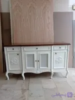 ست آینه کنسول و میز تلویزیون پایه چوب خراطی روکش چوب طبیعی بلوط و درهای حصیری بامبو مدل301 در 2سایز و7رنگ