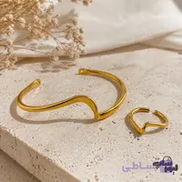 دستبند بنگل و انگشتر دخترانه طرح موج کد 860
