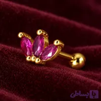 پیرسینگ گوش سه نگین مارکیز صورتی مدل تاجی