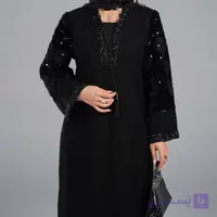 مانتو مجلسی بلند جواهردوزی کرپ لمه مشکی