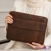 کیف وکالتی( فولدر ) اداری دورزیپ جیب دار چرم طبیعی طرح لزارد قهوه‌ای