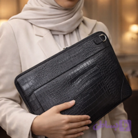 کیف وکالتی( فولدر ) اداری دورزیپ جیب دار چرم طبیعی طرح روکو مشکی