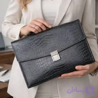 کیف وکالتی( فولدر ) چرم اداری کلاسوری قفل رمزدار چرم گاوی روکو مشکی (کد ST6H2)