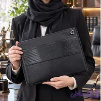 کیف وکالتی( فولدر ) اداری دورزیپ جیب دار چرم طبیعی طرح فلوتر و لزارد مشکی