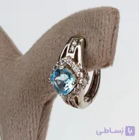 گوشواره نقره دست‌ساز با سنگ توپاز آبی تراش کوشن  فوق‌درخشان وارداتی تک نسخه مخصوص خاص پسندان