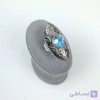 انگشتر نقره زنانه با نگین آبی و قاب سبک هنری وارداتی تک نسخه مخصوص خاص پسندان