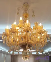 لوستر کریستالی ۱۸ شاخه باکارات رنگ عسلی