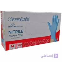 دستکش نیتریل بدون پودر اینتکو Novasaft سایز L آبی | 100 عددی | مقاومت بالا