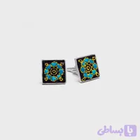 دکمه سرآستین مربع نقره و سوزن دوزی گل