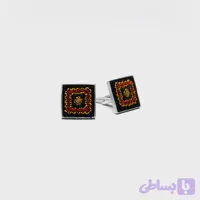 دکمه سرآستین مربع نقره و سوزن دوزی لالین