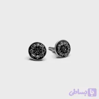 دکمه سرآستین دایره نقره و سوزن دوزی گل