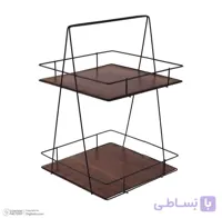 استند دوطبقه کفه چوب فلزی مربع