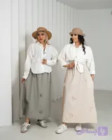 ست شومیز و دامن زنانه لینن پاپیونی جیب دار فری سایز