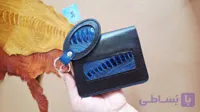 کیف پول جیبی ترکیب چرم گاوی و چرم ساق شترمرغ مدل اسپرت همراه با جاکلیدی ست
