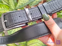 کمربند چرم مردانه طرح سگک میخی پشت و رو چرم گاوی با مغزی اشبالت (۳لایه)
