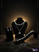 گردنبند دو لاین نقره ای طوسی دم وال (کد 20)