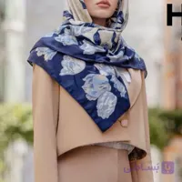 روسری نخی طرح گل دار قواره 100 سیا اسکارف