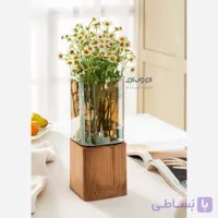 گلدان مدل مربع رزیتادجنس شیشه ای پایه چوب خالص